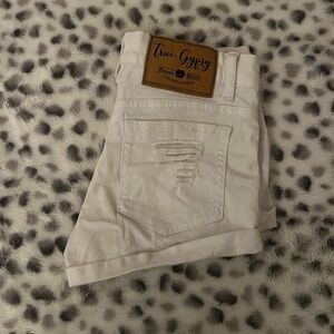 True Gypsy White Distressed Denim Shorts